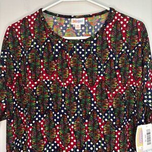 LULAROE NEW Irma Women's XS Red Navy Feathers Stretch Hi-Lo Comfy